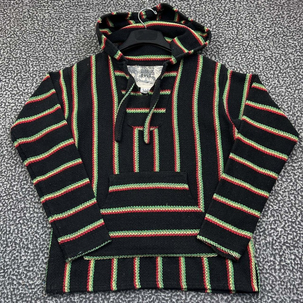 Original Senor Lopez Baja Joe Hoodie Men Small Black Striped Poncho S‎